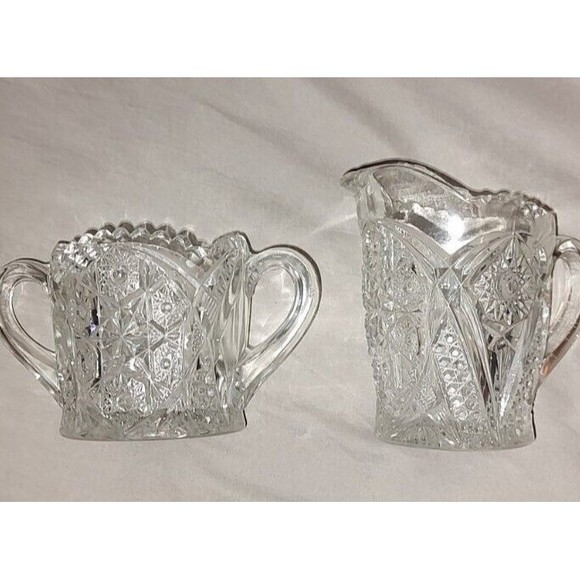 Sugar and Creamer Lot, Vintage Clear Cut Glass - Picture 1 of 12